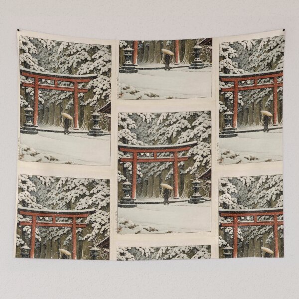 Item preview, Snow at the Shrine Entrance Hakone Gongen by Hasui Kawase: Japanese Poster, Serene Winter Scene, Ukiyo-e Art Print designed and sold by artofuniverse.