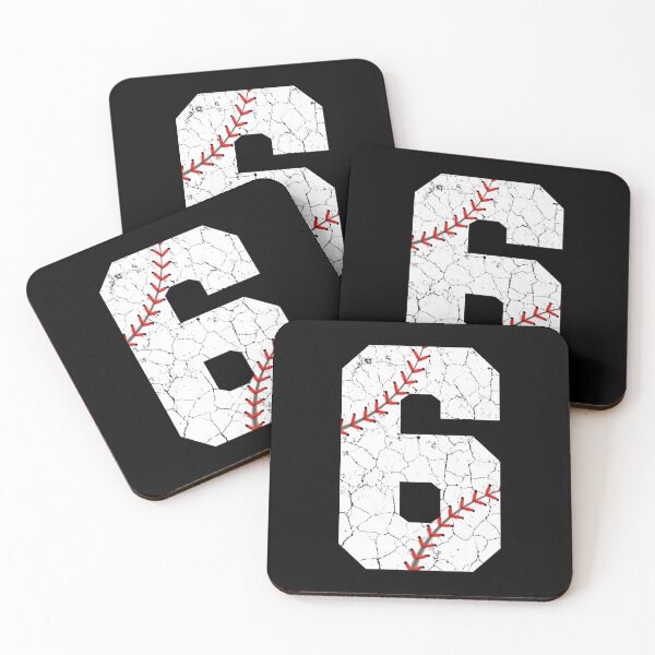 Aperçu de l'œuvre Numéro d'anniversaire de baseball 6 en détresse avec points rouges créée et vendue par JRRTs.