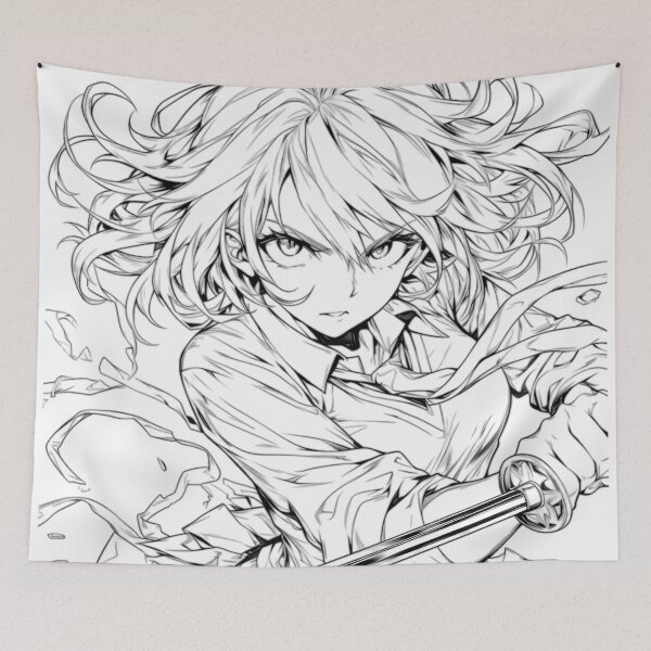 Item preview, Warrior Girl with Katana – High-Energy Linework Design designed and sold by Dyan4.