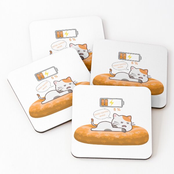 Item preview, Cute Lazy Cat on 5% Battery – Funny Energy Saving Mode Cartoon designed and sold by ABLAT-CREATIONS.