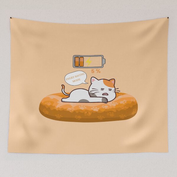 Item preview, Cute Lazy Cat on 5% Battery – Funny Energy Saving Mode Cartoon designed and sold by ABLAT-CREATIONS.