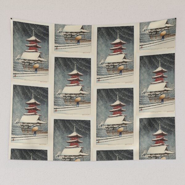 Item preview, Snow at Ueno Toshogu Shrine by Hasui Kawase | Japanese Winter Shrine Poster | Japandi Tranquil Snow Wall Decor designed and sold by artofuniverse.