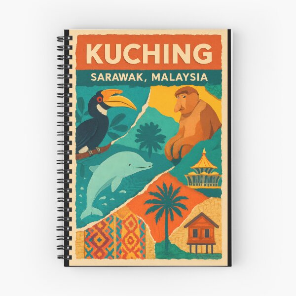 Item preview, Kuching Borneo Collage Poster - Proboscis Monkey & Rattan Weave designed and sold by Cosmopolis.
