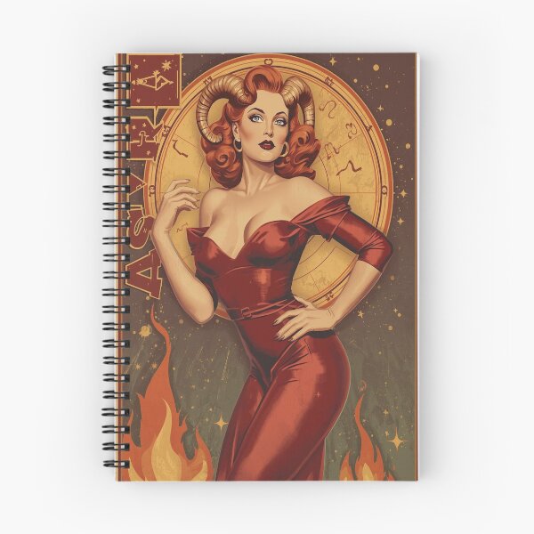 Item preview, Vintage 1940s Aries Pin-Up – Red-Haired Beauty with Ram Accents | Fiery Retro Cosmic Illustration designed and sold by MissSaylor.