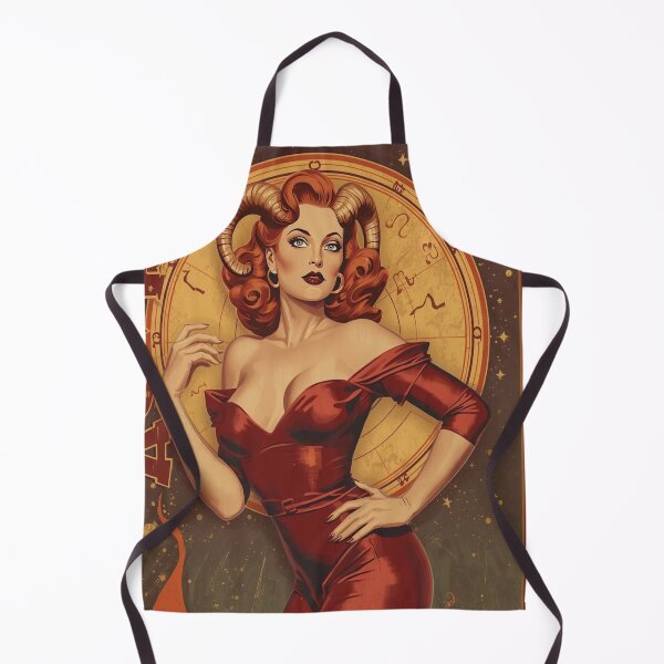 Item preview, Vintage 1940s Aries Pin-Up – Red-Haired Beauty with Ram Accents | Fiery Retro Cosmic Illustration designed and sold by MissSaylor.