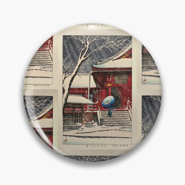 Item preview, Snow at Kiyomizu Hall in Ueno by Hasui Kawase | Japanese Temple in Winter Poster | Japandi Snow Scene Wall Art designed and sold by artofuniverse.