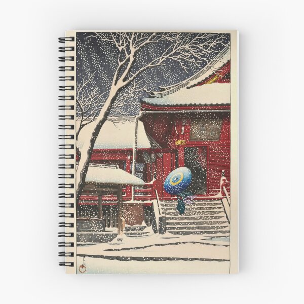 Aperçu de l'œuvre Neige au pavillon Kiyomizu d'Ueno par Hasui Kawase | Affiche d'un temple japonais en hiver | Décoration murale japonaise enneigée créée et vendue par artofuniverse.