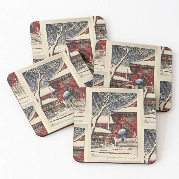 Item preview, Snow at Kiyomizu Hall in Ueno by Hasui Kawase | Japanese Temple in Winter Poster | Japandi Snow Scene Wall Art designed and sold by artofuniverse.