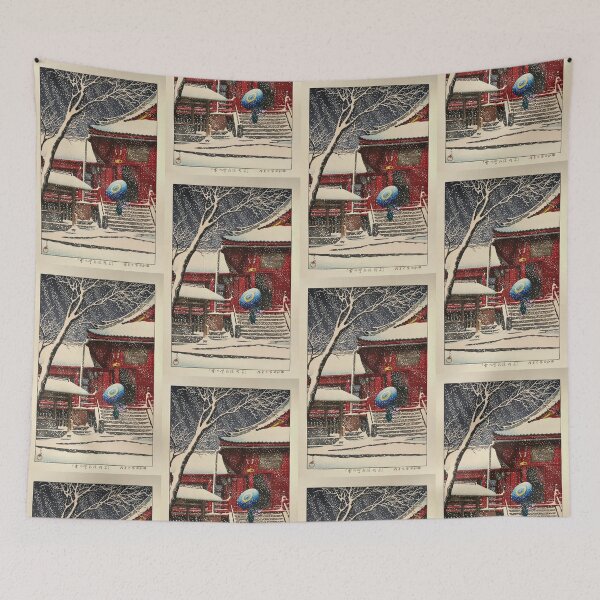 Item preview, Snow at Kiyomizu Hall in Ueno by Hasui Kawase | Japanese Temple in Winter Poster | Japandi Snow Scene Wall Art designed and sold by artofuniverse.