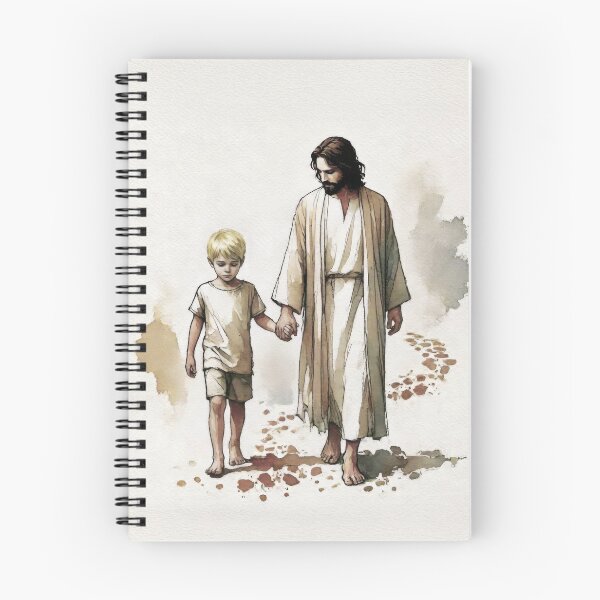 Item preview, Jesus Walking with Little Boy (Blonde) – Christian Nursery Art designed and sold by FaithArtCrea.