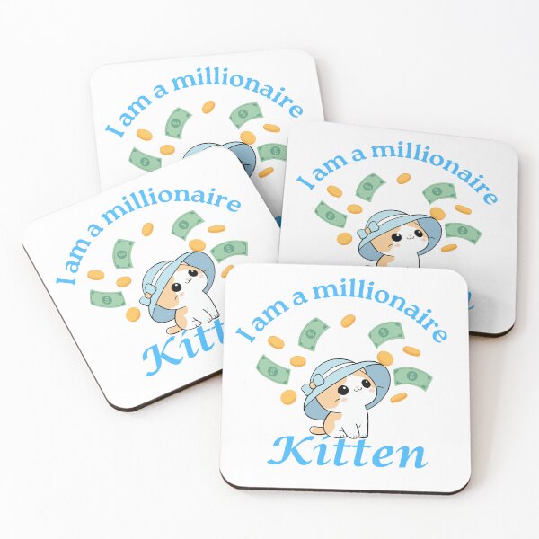 Item preview, I am a Millionaire Kitten -  Kitten in Blue Hat • Cute Money Manifestation Cat Art designed and sold by Love3Happy.