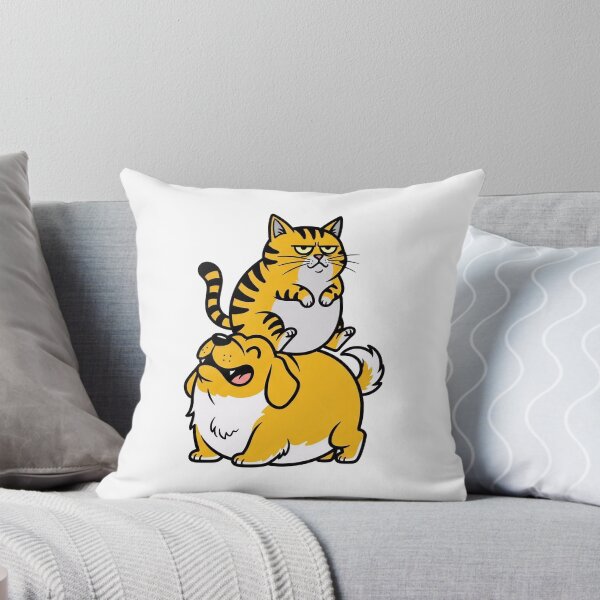 Item preview, Grumpy striped cat sits happily upon laughing dog designed and sold by Cute-Ur-Day.