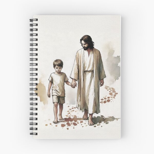 Item preview, Jesus Walking with Little Boy (Brown Hair) – Christian Nursery Art designed and sold by FaithArtCrea.