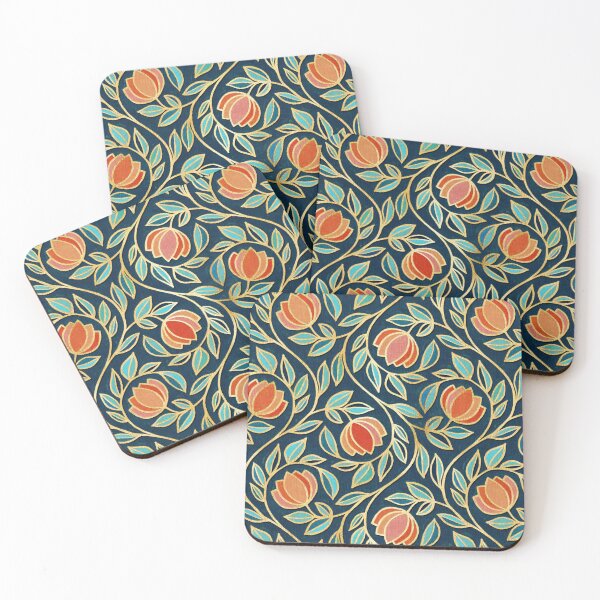 Item preview, Oversize Gilded Floral Tapestry in Coral and Navy Blue designed and sold by micklyn.