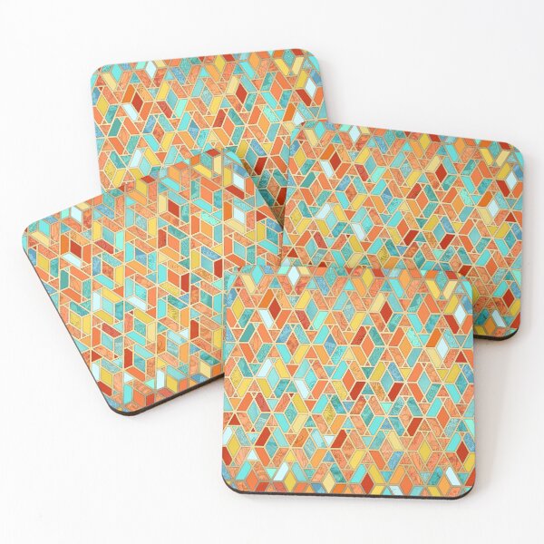 Item preview, Tangerine & Turquoise Geometric Tile Pattern designed and sold by micklyn.