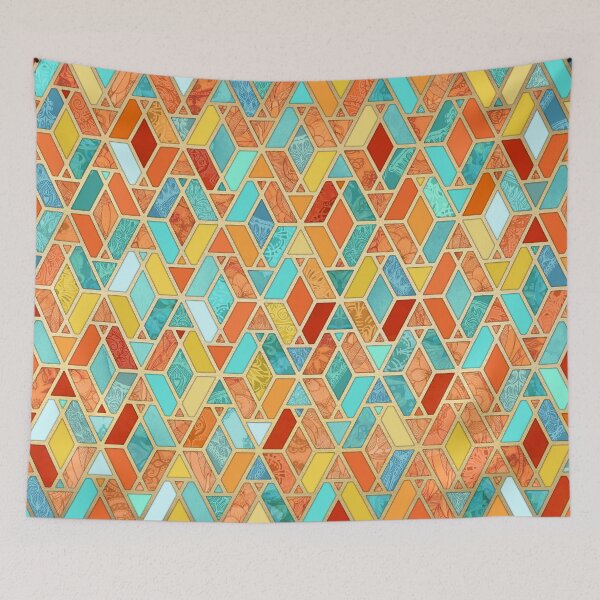 Item preview, Tangerine & Turquoise Geometric Tile Pattern designed and sold by micklyn.