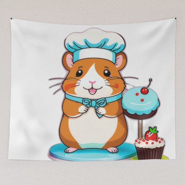 Item preview, Kawaii Animal Chef – Hamster with Cakes in Chibi Cartoon Style designed and sold by Visualynx.