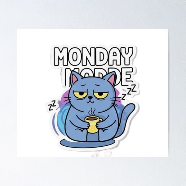 Item preview, Monday Mode: Sleepy Blue Cat Coffee Sticker – Wake‑Up‑Later Vibes! designed and sold by KpStickers-101.