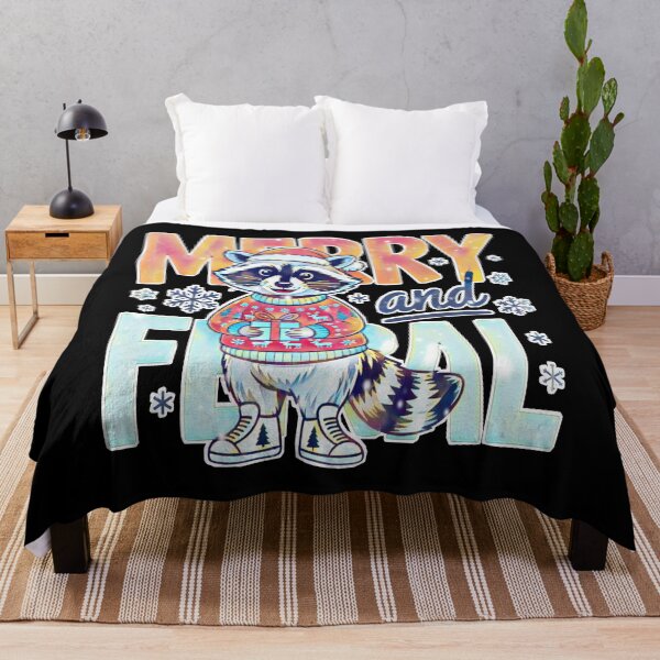 Item preview, Merry and Feral Raccoon – Cute Christmas Pun designed and sold by creativerooney.