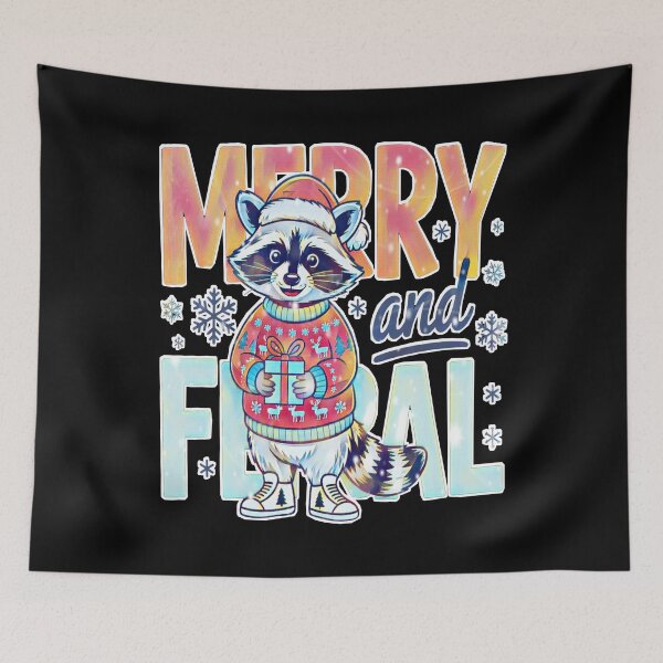 Item preview, Merry and Feral Raccoon – Cute Christmas Pun designed and sold by creativerooney.