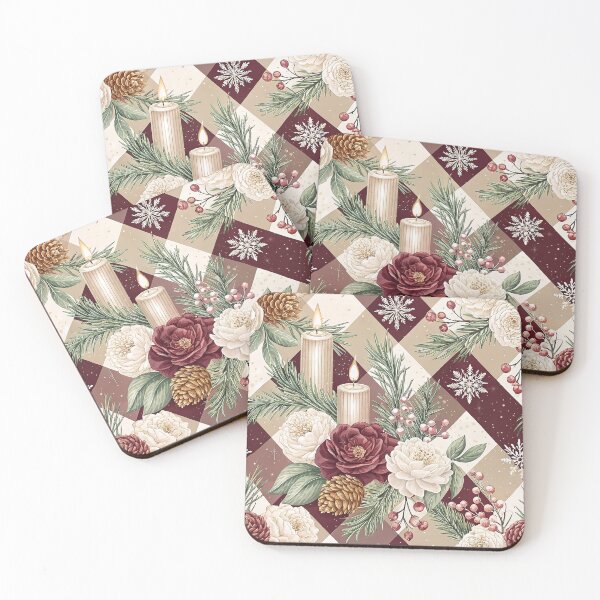 Item preview, Aesthetic checkered design for Christmas with roses and candles designed and sold by Merrylands Artshop.