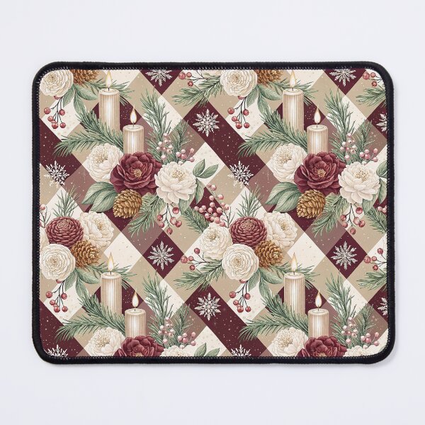 Item preview, Aesthetic checkered design for Christmas with roses and candles designed and sold by Merrylands Artshop.
