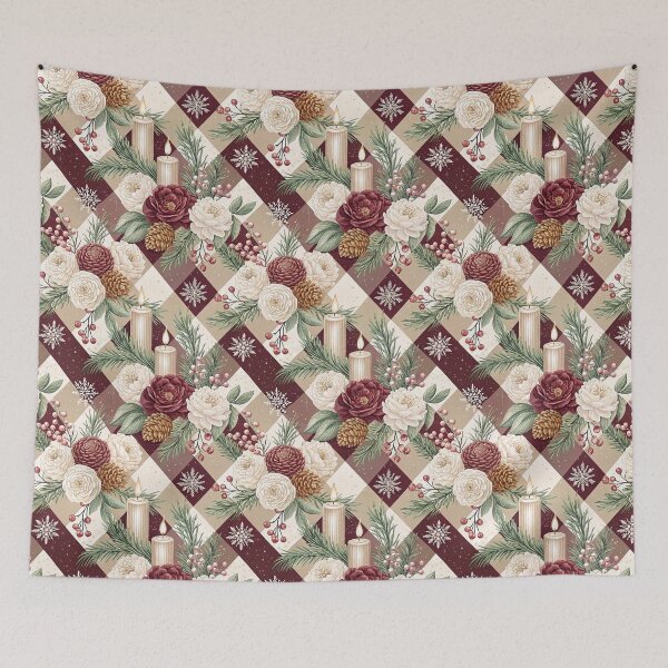 Item preview, Aesthetic checkered design for Christmas with roses and candles designed and sold by Merrylands Artshop.
