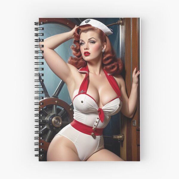 Item preview, Vintage 1950s Sailor Pin-Up – Redhead in Red & White Nautical Suit | Retro Maritime Glamour Art designed and sold by MissSaylor.