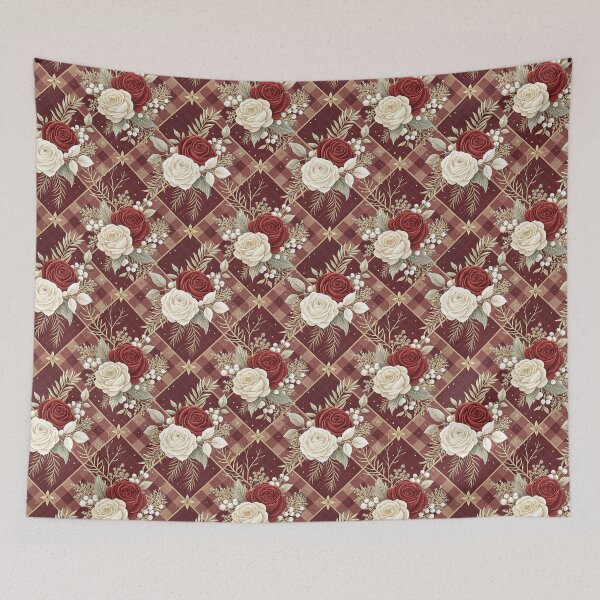 Item preview, Elegant design with a checkered pattern and roses for Christmas designed and sold by Merrylands Artshop.