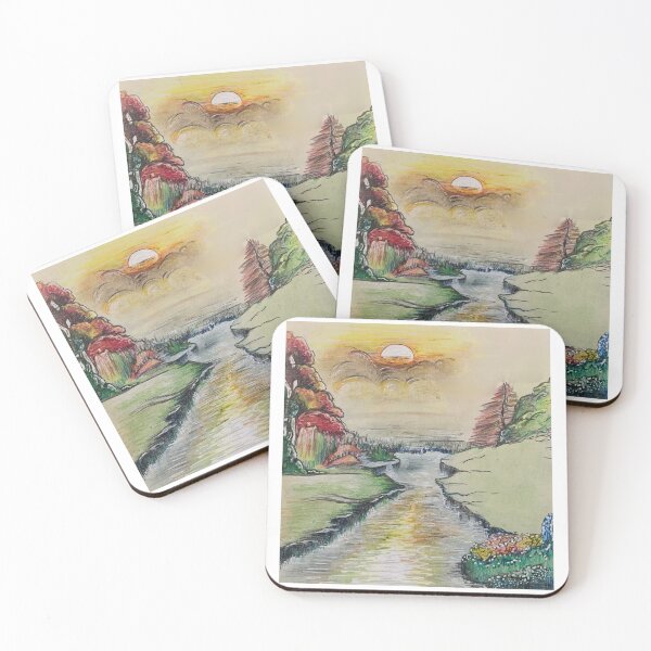 Item preview, stream and sunset drawing  – Original Art Print designed and sold by Iris Frank Art .