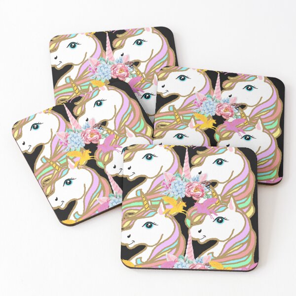 Item preview,  Magical Unicorn Garden - Floral Unicorn Pattern Black designed and sold by Extremeallie.