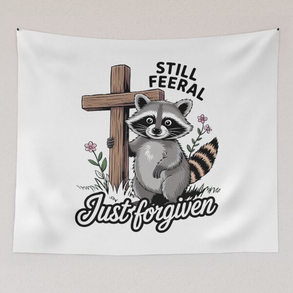 Item preview, Still Feral Just Forgiven Cute Raccoon Flower and faith  designed and sold by AquaKiev.