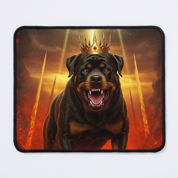 Item preview, Crowned Rottweiler in Fiery Hellscape – Fantasy Demon Dog Illustration designed and sold by Articooler.