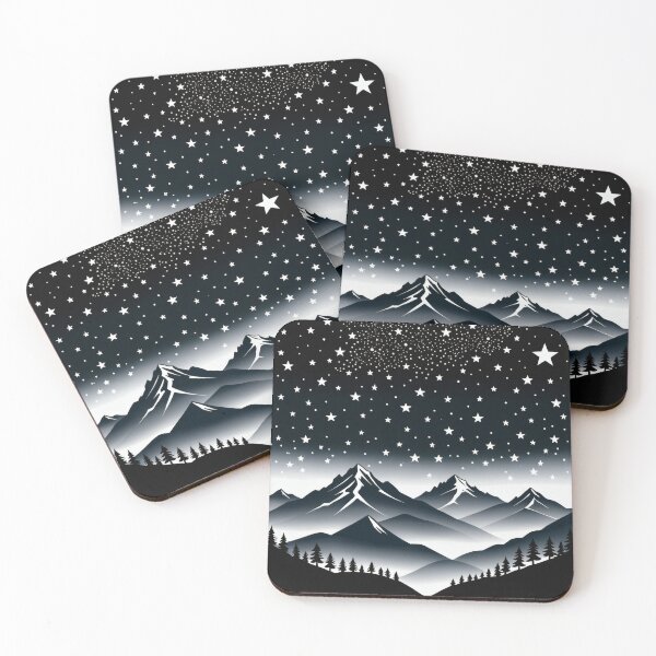 Item preview, Deep Starry Night Mountains – Dark Retro Mountain Landscape Illustration designed and sold by Visualynx.