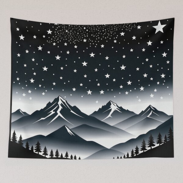 Item preview, Deep Starry Night Mountains – Dark Retro Mountain Landscape Illustration designed and sold by Visualynx.