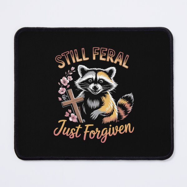 Item preview, Still Feral Just Forgiven Christian Cross Raccoon designed and sold by MythWoot.