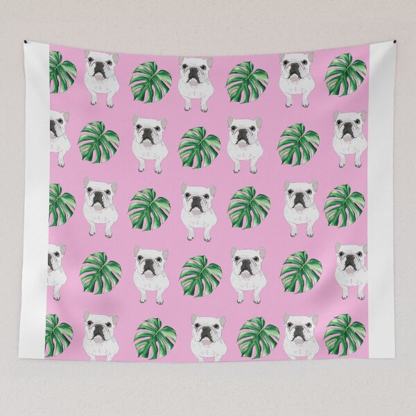 Item preview, Summer frenchie dogs with palm leaves (pink) designed and sold by sketchandpaws.