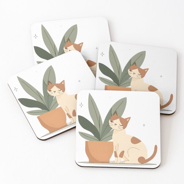 Item preview, Unimpressed Brown and White Cat with Houseplant designed and sold by PanaddaArtStudio.