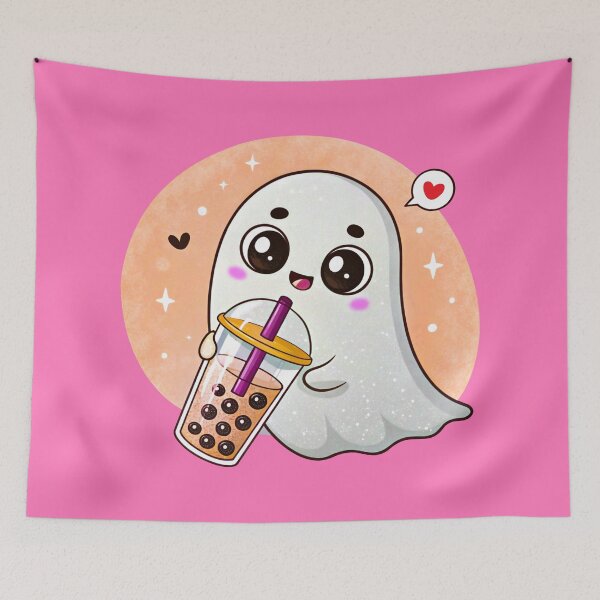 Item preview, Kawaii Ghost Drinking Boba Tea - Cute Pastel Aesthetic Bubble Tea Lover Gift designed and sold by Mr-Ma-Studio.