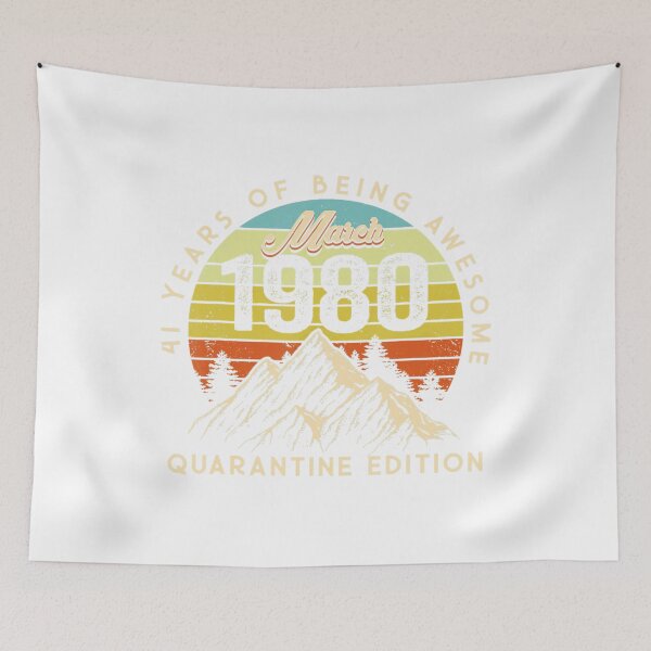 Item preview, Vintage March 1980 Birthday Shirt – 41 Years of Being Awesome – Quarantine Edition Retro Mountain Design designed and sold by No Heaven.
