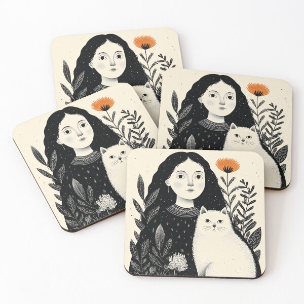 Item preview, Girl with white cat designed and sold by MossyMeows.
