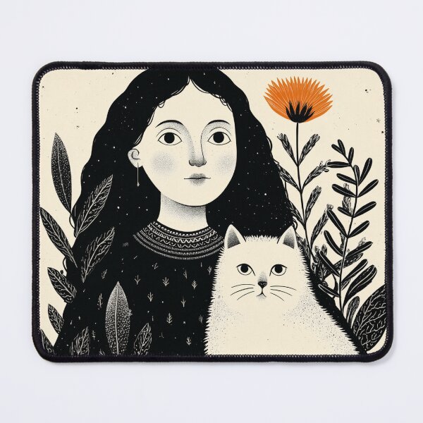 Item preview, Girl with white cat designed and sold by MossyMeows.
