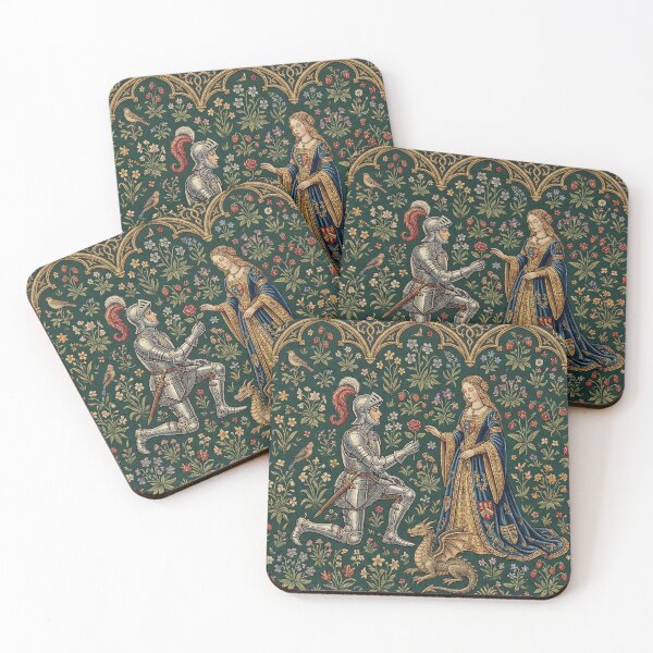 Item preview, The Proposal - Medieval Millefleur Tapestry Art designed and sold by SavinMercantile.