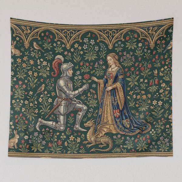 Item preview, The Proposal - Medieval Millefleur Tapestry Art designed and sold by SavinMercantile.