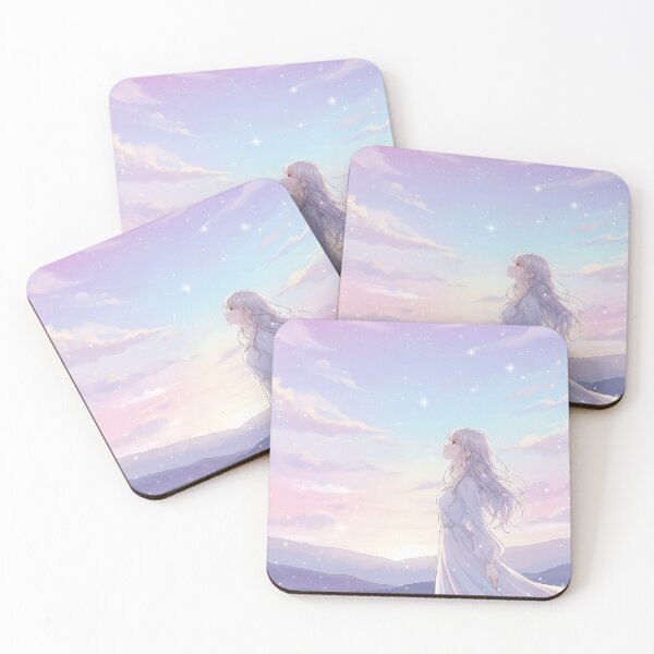 Item preview, Anime Girl Under Starry Pastel Sky | Dreamy Aesthetic Illustration designed and sold by shopwithcare.