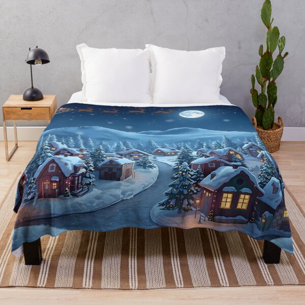 Item preview, Magical Snowy Christmas Village Night with Santa Sleigh and Moon designed and sold by TANKLI.