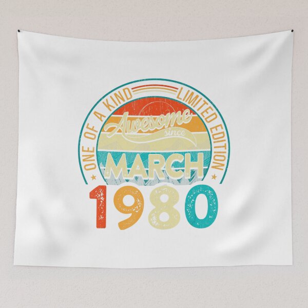 Item preview, Vintage March 1980 Birthday Shirt – 40 Years of Being Awesome – Quarantine Edition Retro Mountain Design designed and sold by No Heaven.
