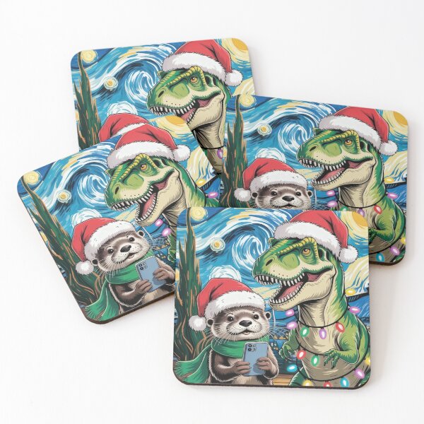 Item preview, Otter and T-Rex Holiday Portrait designed and sold by Mido-artister.