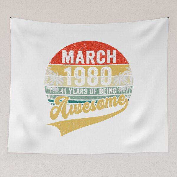 Item preview, Vintage March 1980 Birthday Shirt – 41 Years of Being Awesome – Quarantine Edition Retro Mountain Design designed and sold by No Heaven.