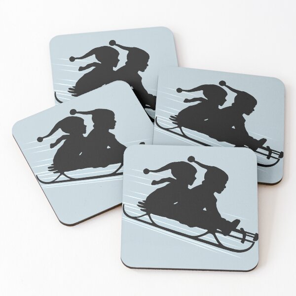 Item preview, Retro Sled Squad Kids Winter Silhouette Holiday Gift Art designed and sold by POD DYNASTY | Original Print On Demand T-Shirt Graphics.